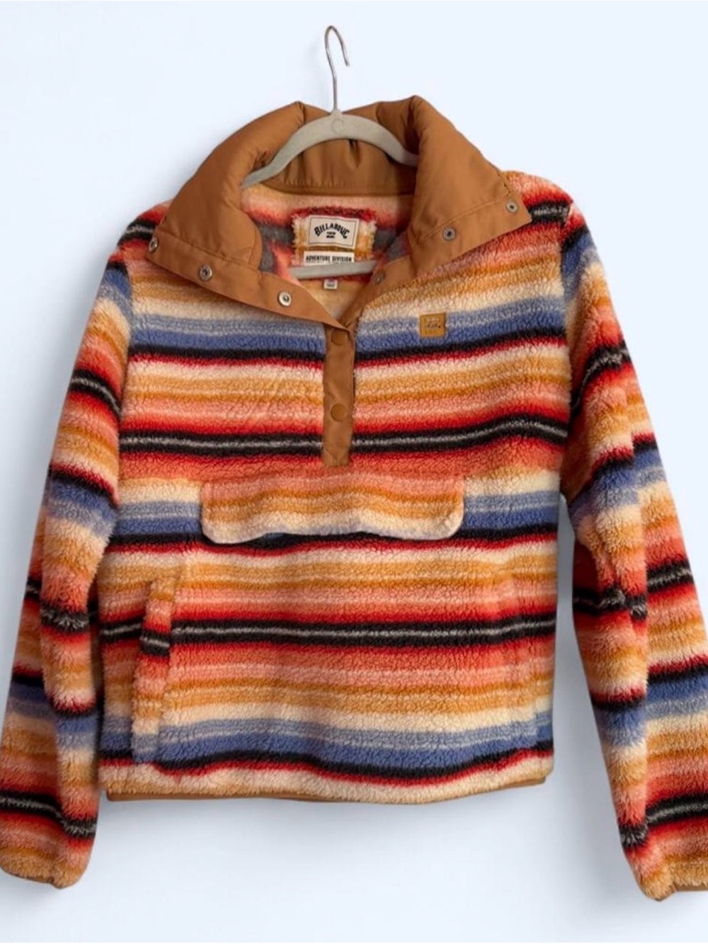 Billabong Switchback Multi-Stripe Sherpa Pullover - Orange